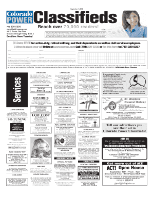 Colorado Springs Classified Ad Form