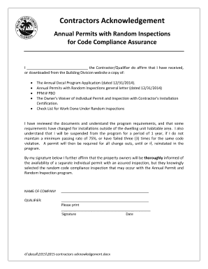Contractors Acknowledgement Form