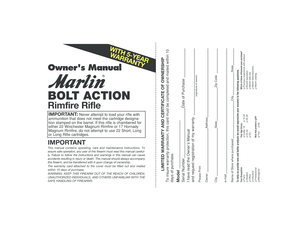 Marlin Firearms Limited Warranty and Certificate of Ownership