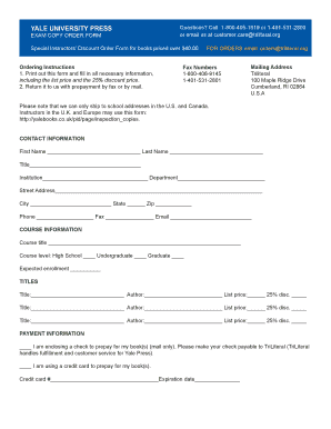Yale University Press Exam Copy Order Form