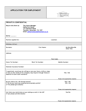 UK Employment Application Form