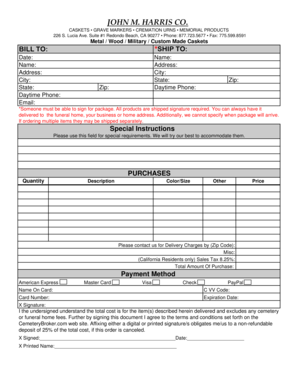 Casket Purchase Order Form