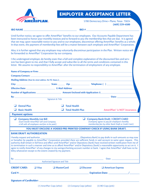Employer Acceptance Letter for AmeriPlan Benefits