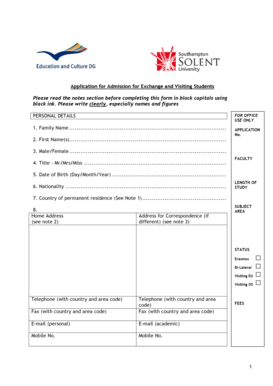 Application for Admission for Exchange and Visiting Students