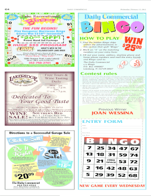 Daily Commercial Bingo Entry Form