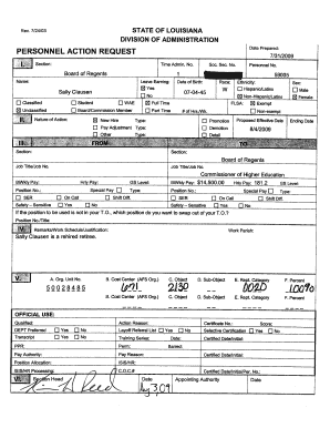 Louisiana Personnel Action Request Form