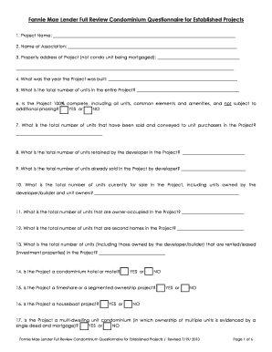 Fannie Mae Condominium Questionnaire