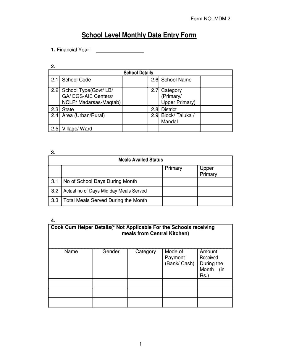 School Level Monthly Data Form