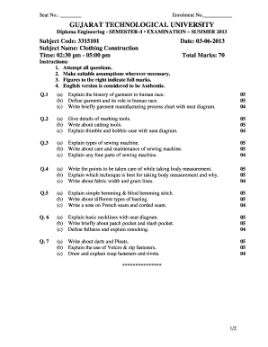Gujarat Technological University Clothing Construction Exam