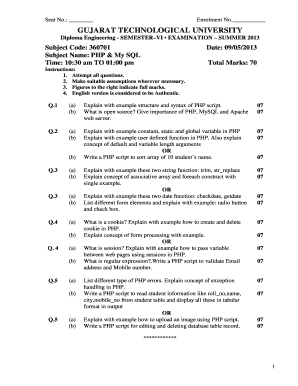 Gujarat Technological University Diploma Exam Form
