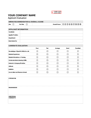 Job Applicant Evaluation Form - FindLegalForms