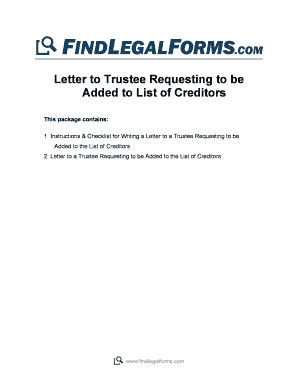 Letter to Trustee Requesting to be Added to List of Creditors