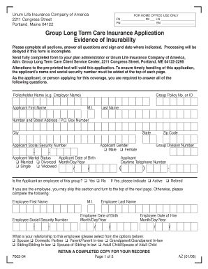 Group Long Term Care Insurance Application