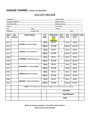 SALES ORDER - Galilee Tisanes