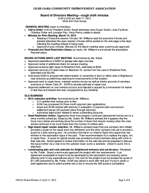 Minutes draft - Board of Directors Meeting rough draft minutes - OOCIA - oocia