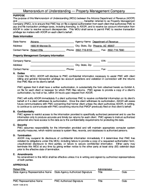 Memorandum of understanding sample - Memorandum of Understanding Property Management Company signed authorization