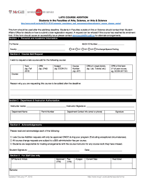 McGill Late Course Addition Form