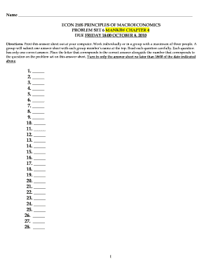 Name ECON 2105 PRINCIPLES OF MACROECONOMICS PROBLEM SET 6 MANKIW CHAPTER 4 DUE FRIDAY 18:00 OCTOBER 8, 2010 Directions: Print this answer sheet out at your computer - itc gsw