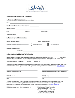 Pre-authorized Debit PAD Agreement - BlueMountain Village - bluemountainvillage