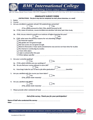 GRADUATE SURVEY FORM - BMC International College - bmc edu