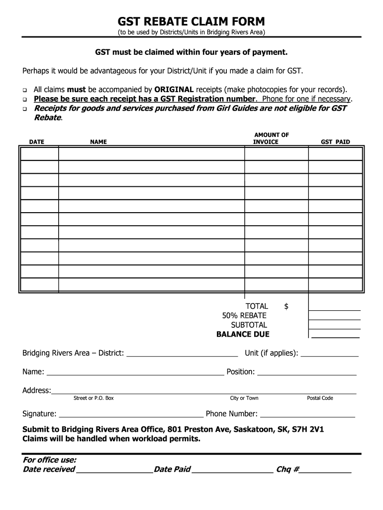 Fillable Online Saskatoongirlguides GST REBATE FORM fillable-online-saskatoongirlguides-gst-rebate-form