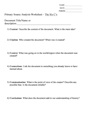 Primary Source Analysis Worksheet Pdf - Fill and Sign Printable Template  Online