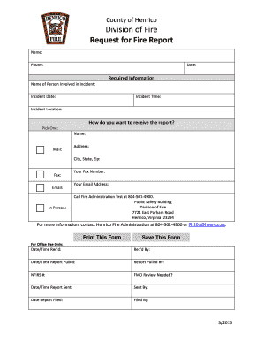 Fillable Online Division of Fire Request for Fire Report Fax Email ...