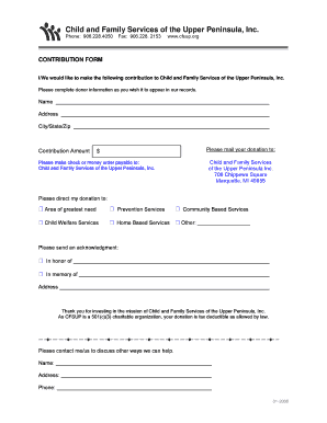 Charitable giving form - Child & Family Services - cfsup