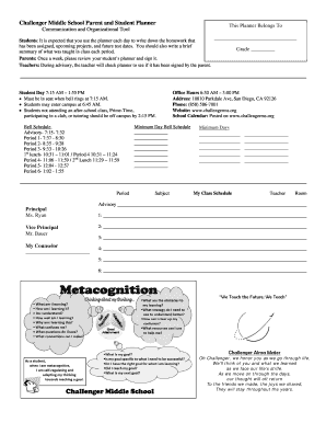 Fillable Online challengerms Challenger Middle School Parent and ...