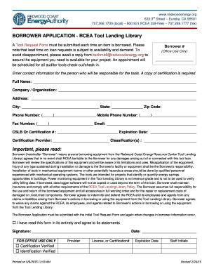 BORROWER APPLICATION - RCEA Tool Lending Library