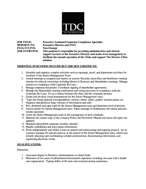 Executive director transition plan template - JOB TITLE: Executive Assistant/Corporate Compliance Specialist ...