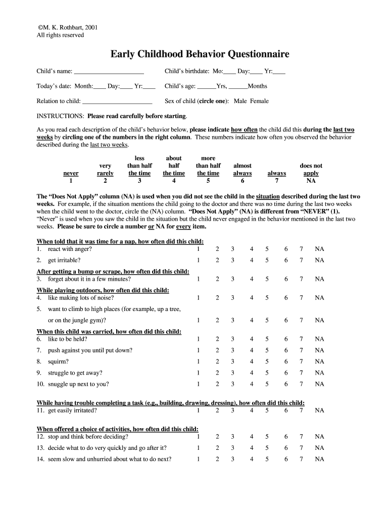 child behavior assessment questionnaire Preview on Page 1