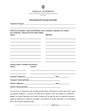 Itinerary templates - Travel Itinerary for Purchase Card Order - soa indiana