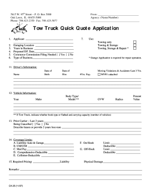 Sub station 2 menu - Tow Truck Quick Quote Application - Buschbach Insurance