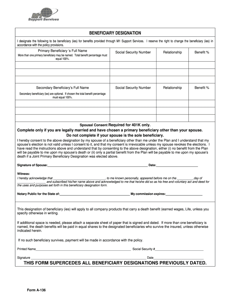 Fillable Online BENEFICIARY DESIGNATION - bm1servicesbbcomb Fax Email ...