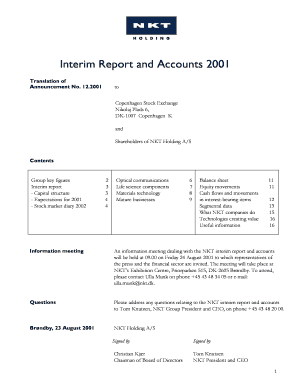 Asr temp interim - Interim Report and Accounts 2001 - NKT - nkt