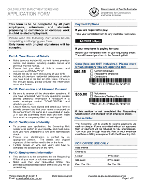 DCSI Child Related Employment Screening form - SUSA - susa org