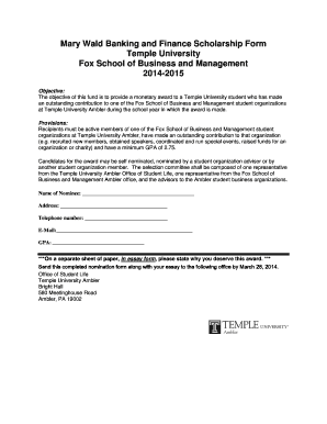 Engineering reports examples - Mary Wald Banking and Finance Scholarship Form bTempleb - ambler temple