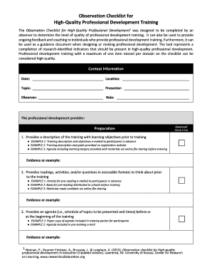 Observation Checklist for High-Quality Professional Development ...