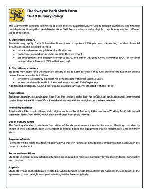 The Sweyne Park Sixth Form 16-19 Bursary Policy