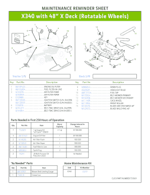 MAINTENANCE REMINDER SHEET X340 with 48 X Deck Rotatable