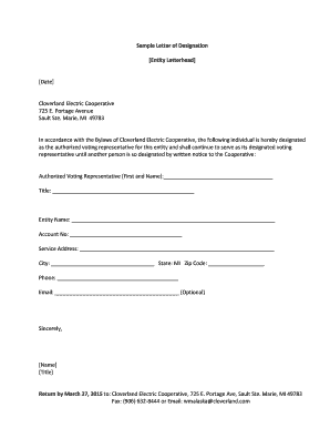 Sample Letter of Designation - Cloverland Electric Cooperative