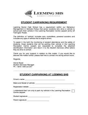 Student Carparking Form 2014 - Leeming Senior High School - leeming wa edu