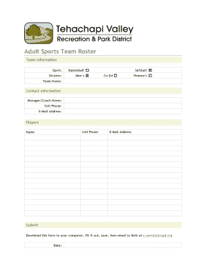 Basketball lineup sheet - BTVRPDb Adult Sports Team Roster - tvrpd