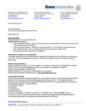 End of February 2013 The Club Secretary All Lions Clubs ... - 201w1 lions org