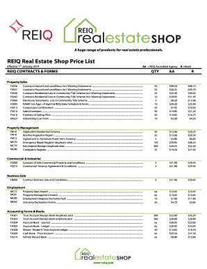 REIQ Real Estate Shop Price List