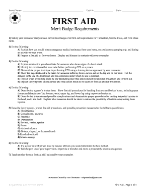 First Aid Merit Badge Worksheet - Fill and Sign Printable Template Online