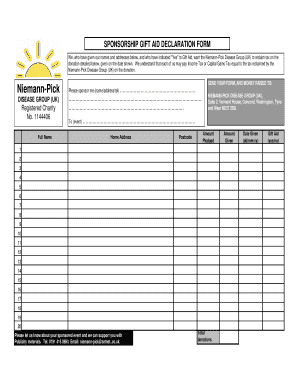SPONSORSHIP GIFT AID DECLARATION FORM - niemann-pick org