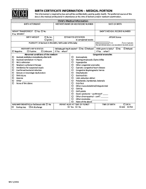 Birth certificate long form - BIRTH CERTIFICATE INFORMATION bMEDICALb PORTION - health state mn