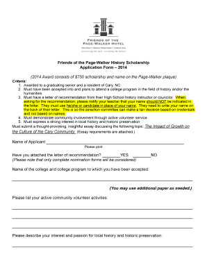 Scholarship recommendation letter from friend - Friends of the PageWalker History Scholarship Application Form 2014 - friendsofpagewalker